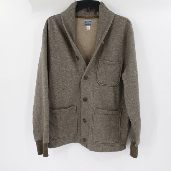 J crew cardigan Mens medium Vintage fleece shawl collar button up cotton blend - Picture 1 of 10